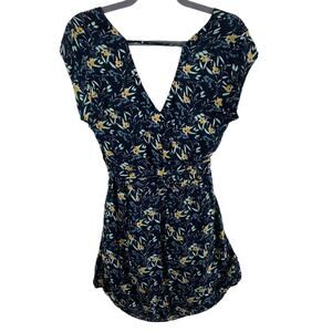 DR2 Floral Print Cap Sleeve V-Neck Lightweight Lined Fit & Flare Dress Pockets S